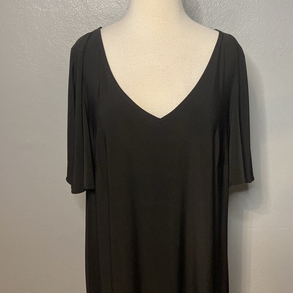 Roz & Ali Black Dress Split Short Sleeves Beaded Pull On Style Woman 1X - Picture 2 of 10